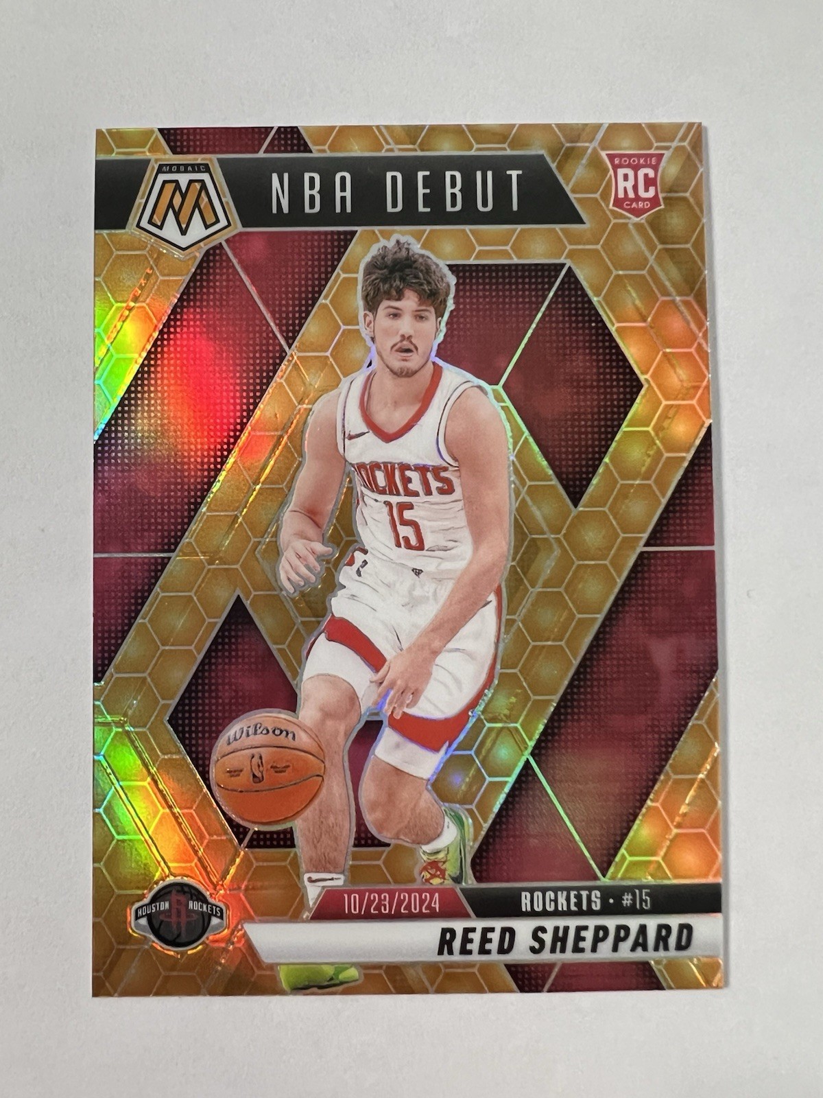 2024-25 Panini Mosaic NBA Debut Reed Sheppard #252 RC Honeycomb Mosaic Prizm SSP
