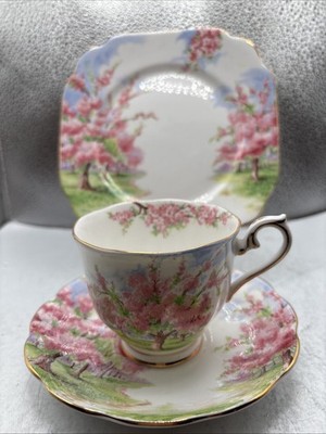 Royal Albert Blossom Time 3 Piece Trio Set Cup Saucer Dessert Plate Pink Florals