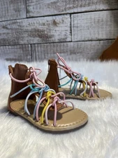 Girls Capelli New York Tan Sandals With Colorful Elastic Ties. Size 7