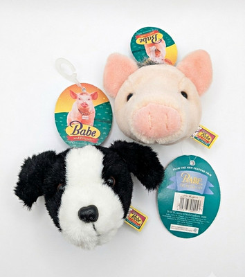Vintage 1998 Babe & Friends Plüsch Magnete Set: Baby Schwein + Fliege Hund (Neu mit Etikett Universal