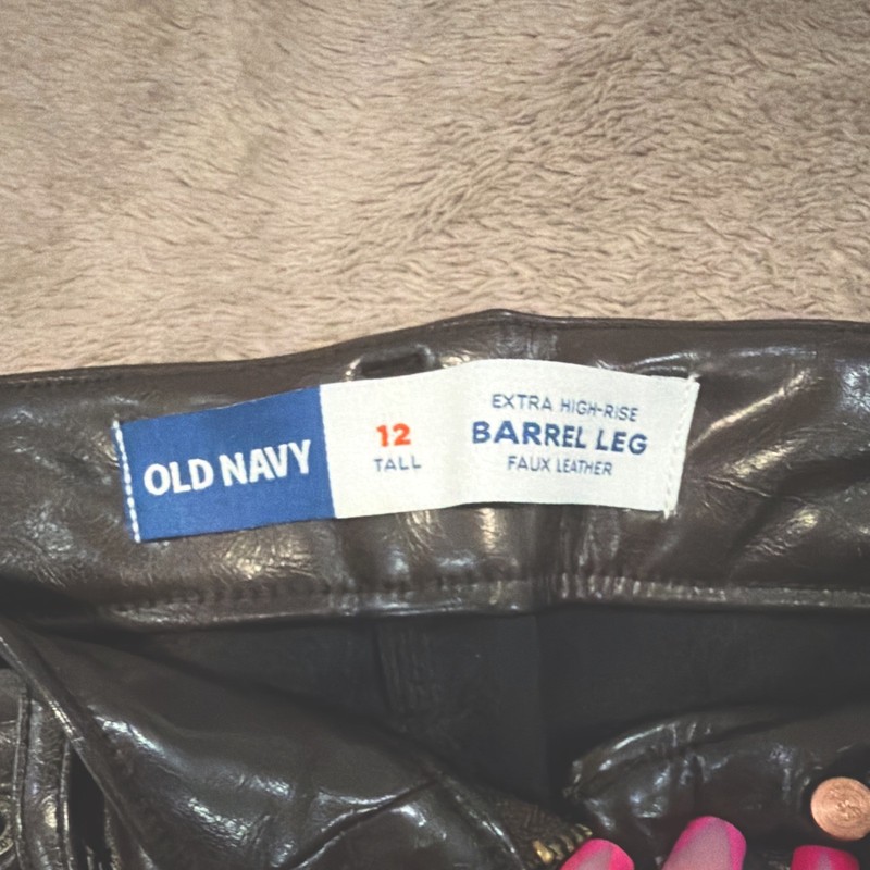 Old Navy Women’s Brown Faux Leather High-Rise Barrel Leg Ankle Pants Tall 12