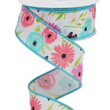 Wired Edge Ribbon Wreath Supplies Spring Floral Butterflies 1.5" 10 Yard Roll