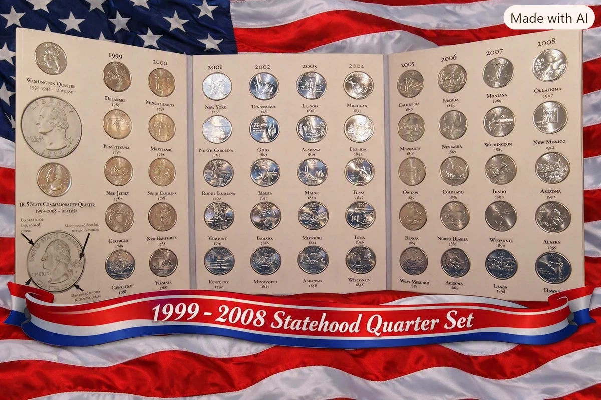 Uncirculated Uncertified 50 State Set Quarters 1999-2008 for sale