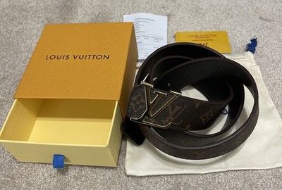 Louis Vuitton LV Initiales Monogram Brown Belt 40mm Gold Buckle Size 120/48 Mens