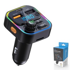 Bluetooth FM Transmitter for Car, 20W PD USB-C Fast Charger, QC 3.0 Black