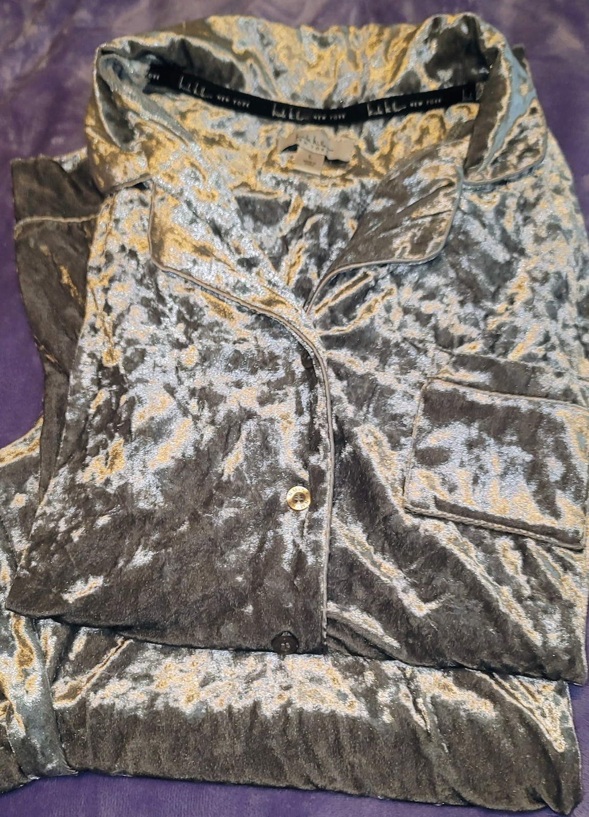Nicole Miller Women's Large Silver Velvet Pajamas Set