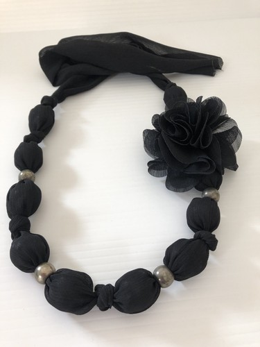 Necklace Black Ribbon Black Rose Beads Tie Up Adjustable Necklace