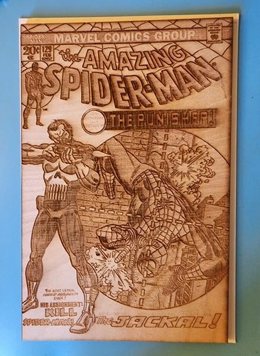 Amazing Spider-Man #129 1974 1st App Punisher and Jackal Laser Etched Wood Cover
