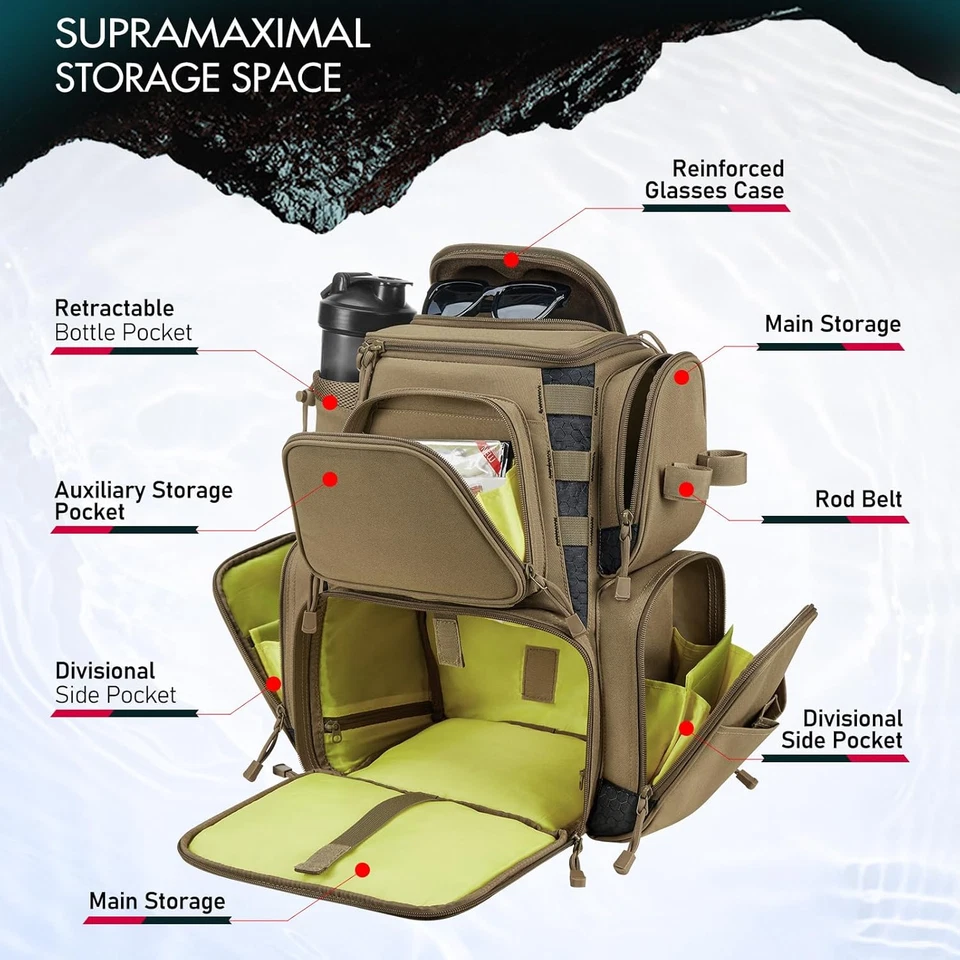 Mochila para aparejos de pesca Piscifun con 4 bandejas, bolsa grande para aparejos de almacenamiento al aire libre Foto 3 de 4