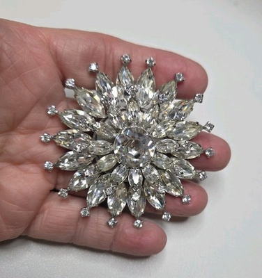 #ad Unsigned Kramer Brooch Clear Rhinestones Vintage $53.00