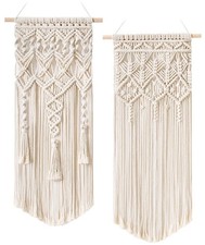 Mkono 2-Piece Macrame Wall Hanging, Boho Woven Tapestry Decor, Ivory