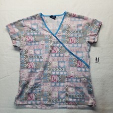 Nurse Scrub Top Shirt Pink Peace Breast Cancer Awareness Adult Women's M Medium