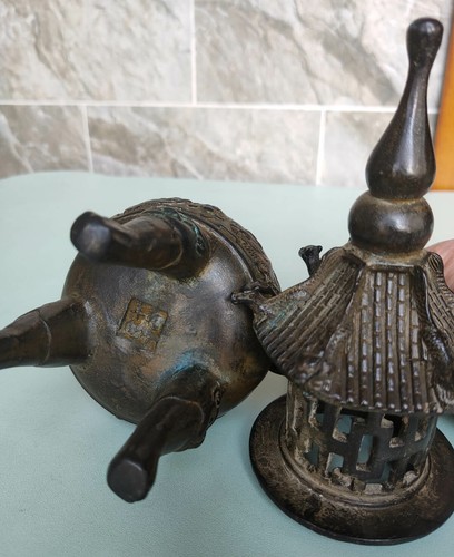 Old building Bronze copper lucky dragon Censers statue incense burners Signed - Picture 6 of 8