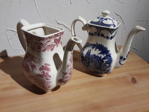 Staffordshire Englisch Ironstone Tableware blau rot weiß Kaffee Kanne,Geschirr - Bild 4 von 9