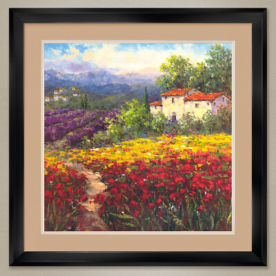 35W''x35H'': FLEUR DU PAYS II by HULSEY - POPPIES - DOUBLE MATTE GLASS and FRAME