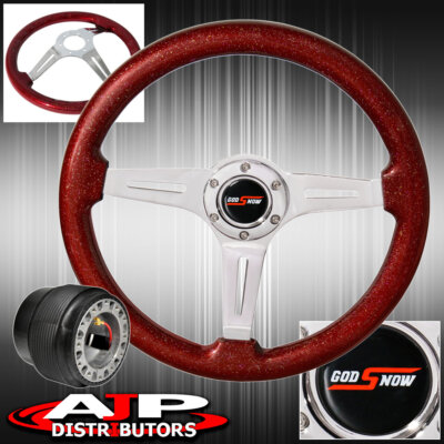 Hub For 89-05 Eclipse + Metallic Red Wood Aluminum Chrome Center Steering Wheel
