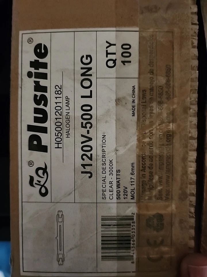 批量 65 Plusrite 钨卤素灯 Plusrite J118 120V 500 瓦 全新带盒 — 第 4/4 张图片