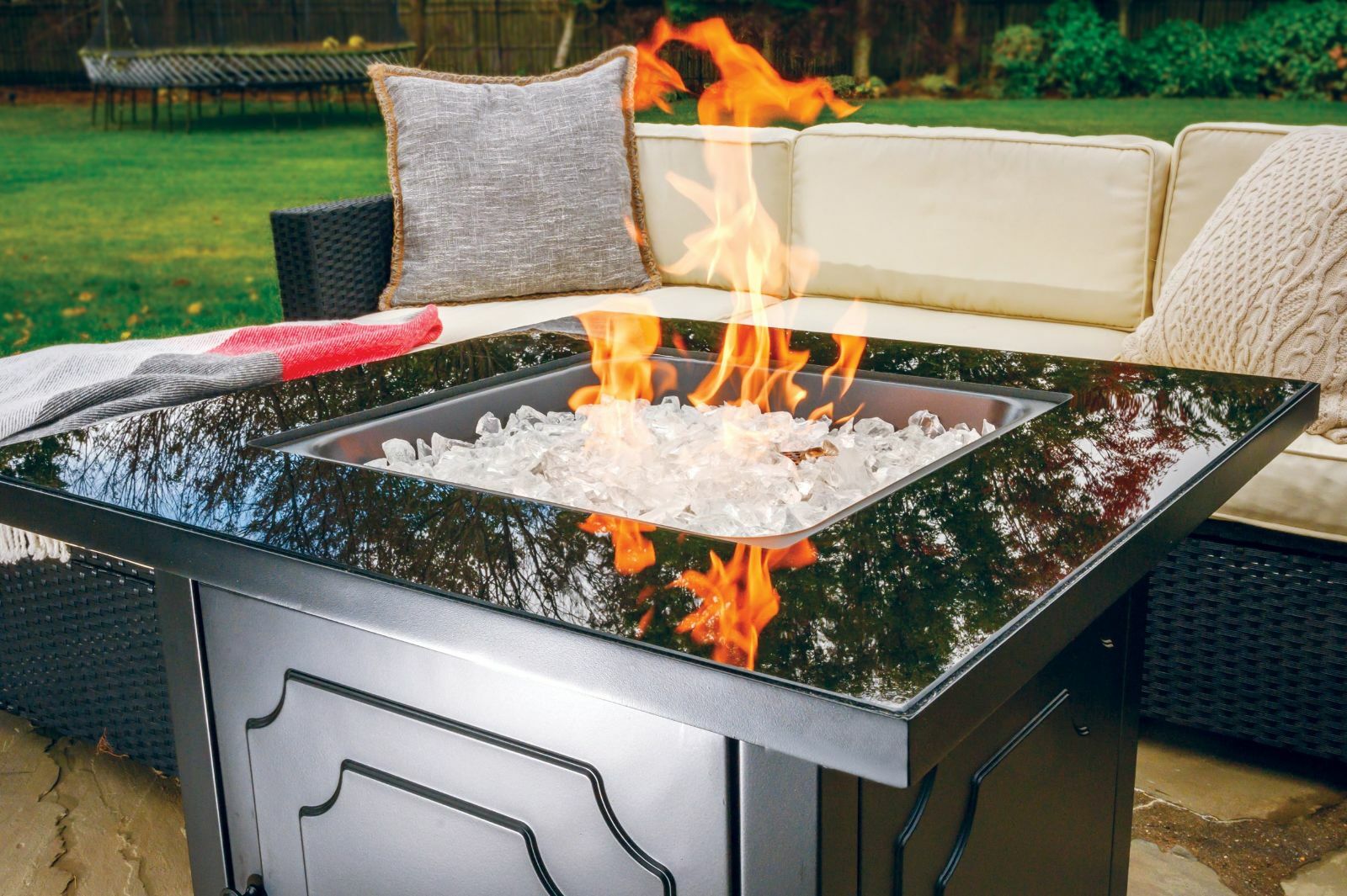 Endless Summer 30" Outdoor Propane Black Glass Top Fire Pit (White Fire