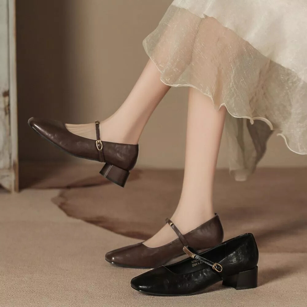 Zapatos de Salón 4CM Marrón Negro Elegantes Cómodo Cuña Piel Sintético 24614