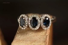 Halo Engagement Women's Ring 2Ct Oval Cut Lab-Created Sapphire 925 Silver