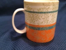 2008 Starbucks Zen Mug orange teal gold leaves branches 14 oz.