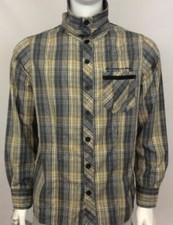 DRUNKNMUNKY CHARCOAL/ GOLD CHECK HIGH NECK SHIRT SIZE L. BNWT