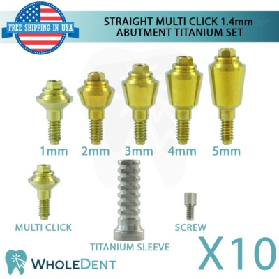 10x Straight Multi Unit 1.4mm Abutment Titanium Sets Including Fixation Screw