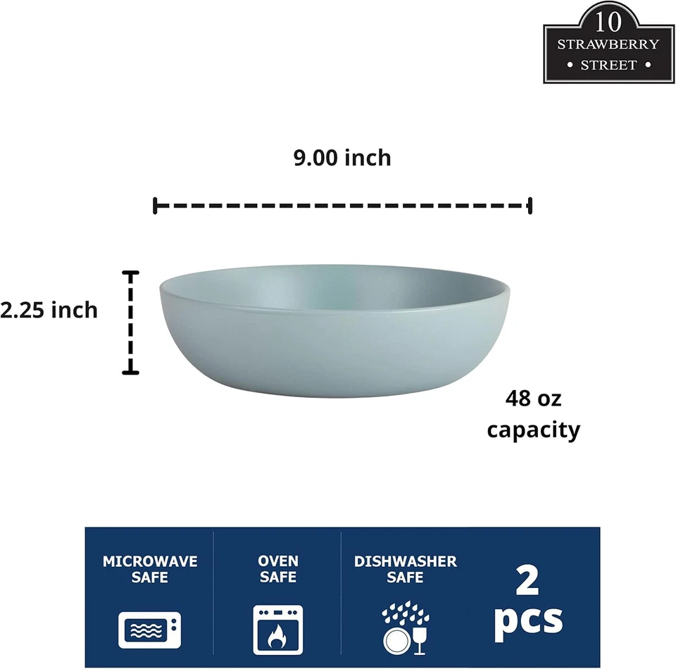 10 tazones para servir Strawberry Street Wazee mate 9"/48 oz, juego de 2, azul mineral Foto 2 de 4