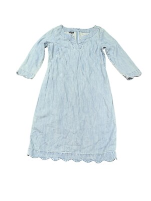 Talbots Size 2 Scallop Trim Denim ChamBray Knee Length Shift Dress Light Jean