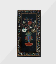 4'x2' black marble table top sofa center side inlay lapis malachite wall decor