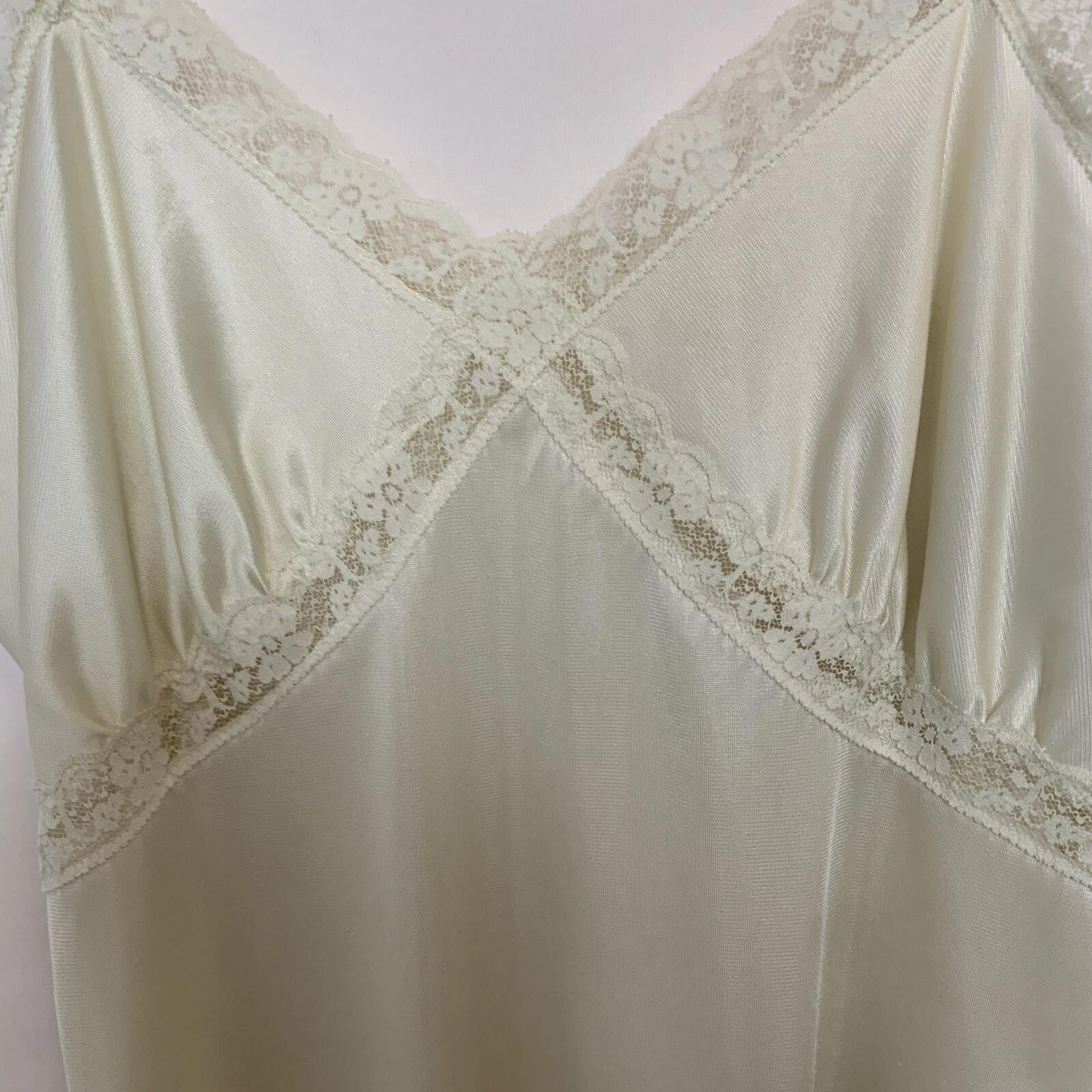 OFF WHITE Abito intero Camelot vintage donna taglia 34 bianco sporco slip con spalline regolabili in pizzo