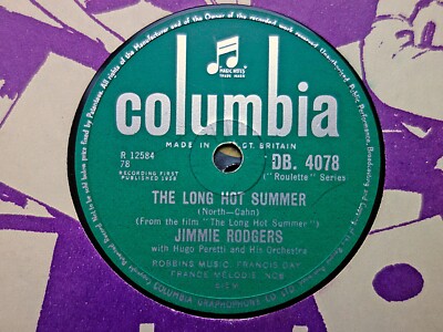 JIMMIE RODGERS - The Long Hot Summer / Oh-Oh, I'm Falling In 78 rpm Disc (A+++)