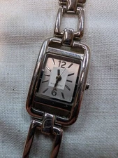 Nine West Wristwatch Silver Tone Band Rectangular Some Pitting See Photos