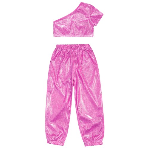 Girls Outfits Kids Set Elastic Waistband Costume Stretchy Pants 2pcs Crop Top - Picture 26 of 66