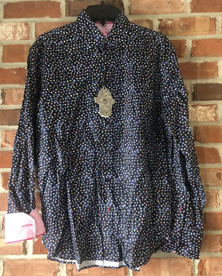 Visconti Black Woven Button up Shirt Men's SZ M Black Bubble Print NWT