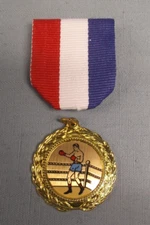 boxing pin ribbon red white blue award medal