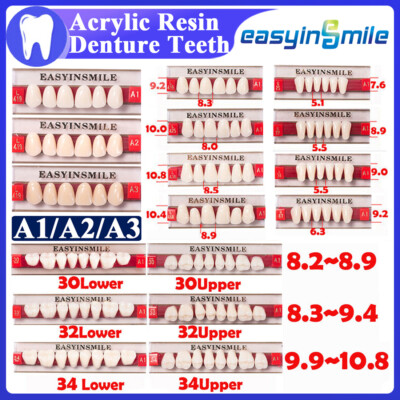 Easyinsmile Dental Acrylic Resin Denture False Teeth Full Set Shade A1/A2/A3 U/L