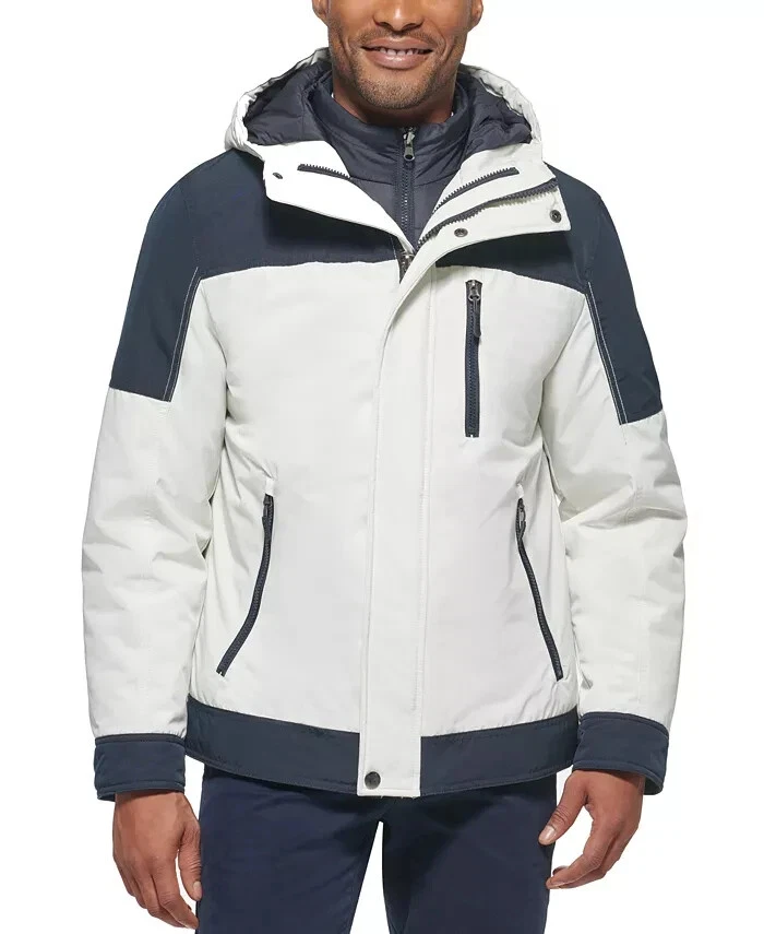 Club Room X3402 Men's Navy/Ice 3-in-1 Hooded Insulated Jacket Size S