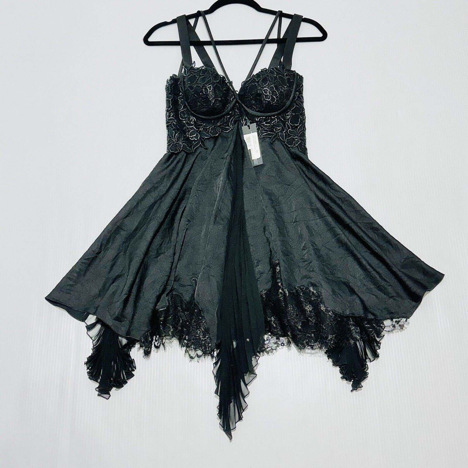 NWT Versace Runway Black Mini Dress IT 40 US 4 Lace Trim Satin Silk $7,650 image 7