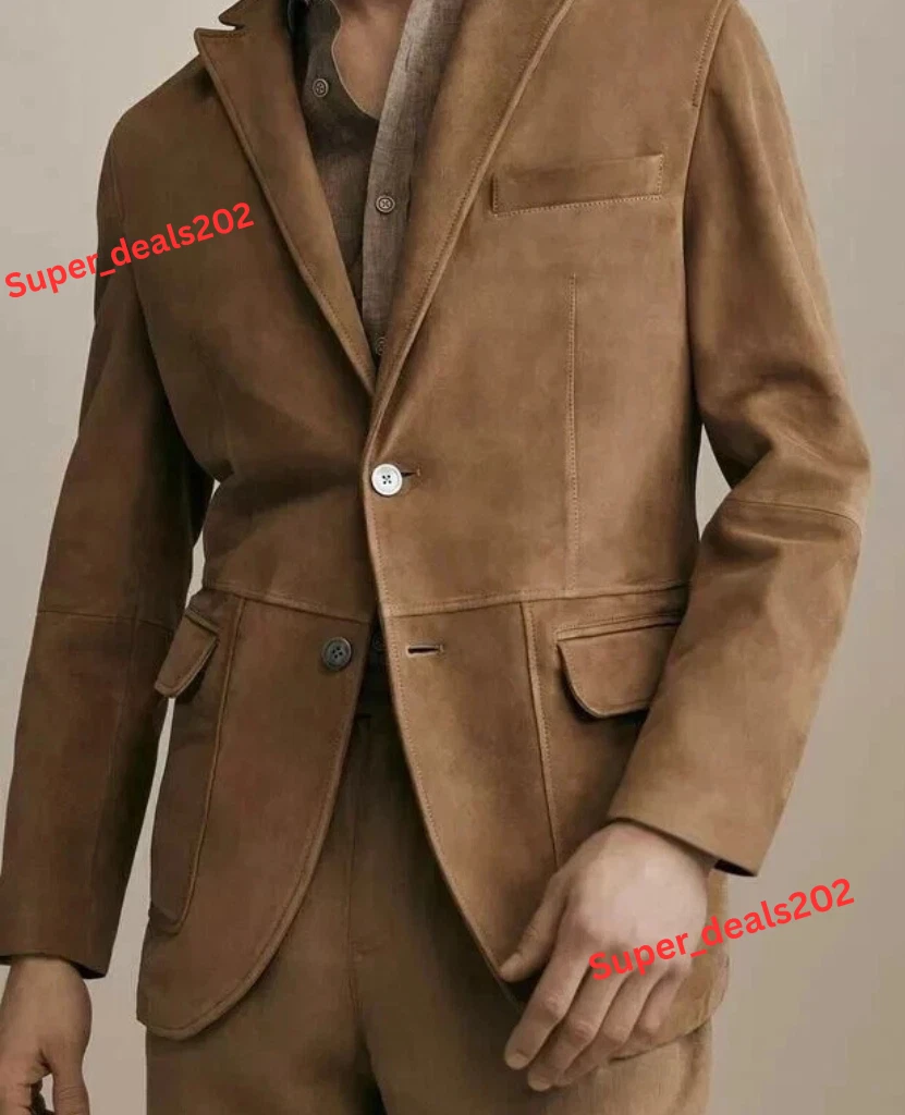 Mens Lambskin Suede Leather Blazer Handmade Formal Tan Stylish Fit Jacket Design