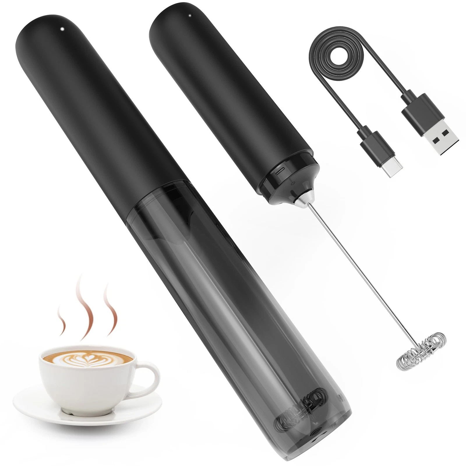 Rechargeable Milk Frother Hanheld with Cover, Portable Electric Foam Maker Fr...