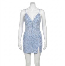 Jovani Embellished Illusion Bodice Cocktail Dress Light Blue