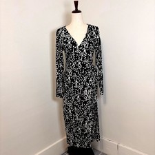 Diane Von Furstenberg For Target Womens Black Midi Sea Spots Wrap Dress Sz M