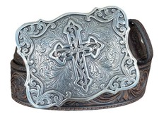 Nocona Ladies Brown Tooled Floral Cross Western Belt N3483802 Sz S