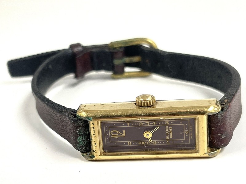 Bulova Quartz Gold Tone Maroon Dial Stainless Steel Women's Watch 12.8g