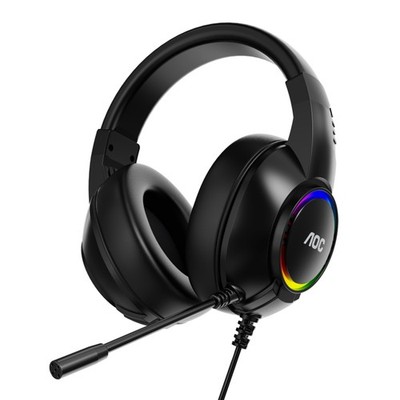 AOC USB Gaming Headphone Wired Headset LED Lighting with Mic Black
