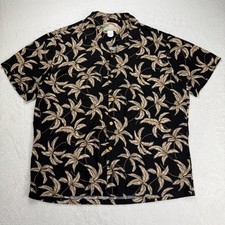 VTG Paradise Found Hawaiian Shirt Large Black Rayon Aloha Palm Trees USA