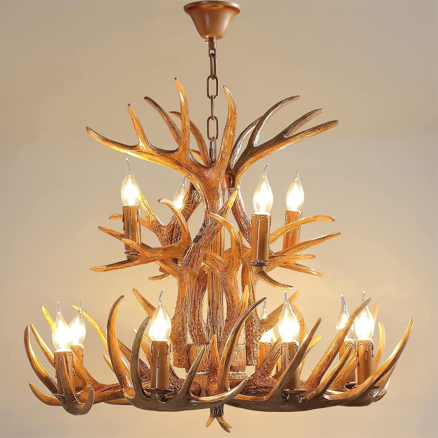 Deer Antler Chandelier Adjustable Chain - 12 Light Farmhouse Antler Chandelier