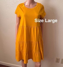 Time and Tru Women's and Women’s Plus Tiered Cotton Mini Dress, Large, Mango