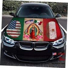Mexico US Flag Car Hood Cover 3.5X5Ft Mexican AME-Rican Car Bonnet Banner
